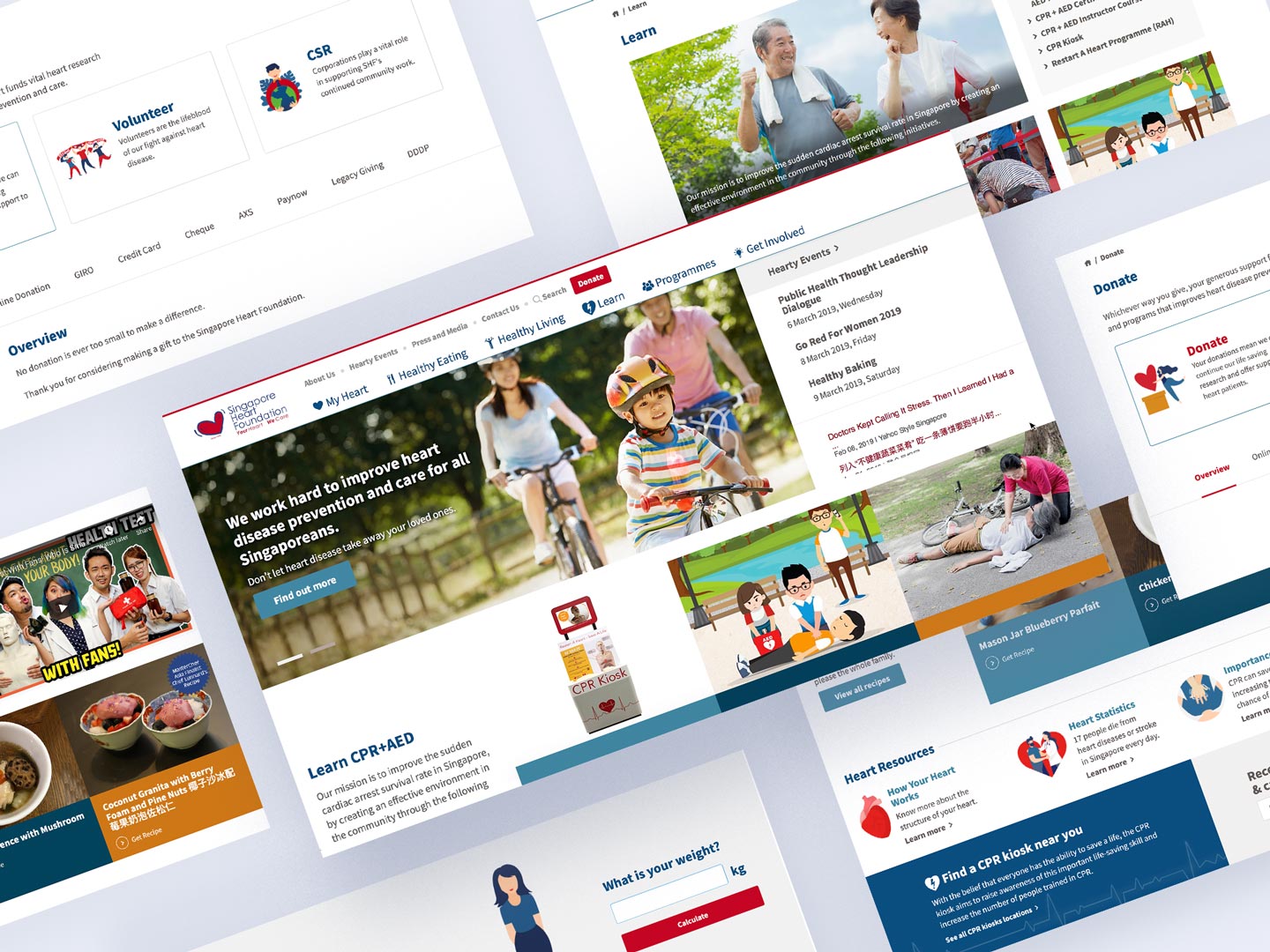 Singapore heart foundation website desktop screens